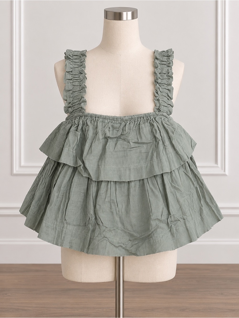 Free the Roses dusty green Ruffle Tiered Crop Top